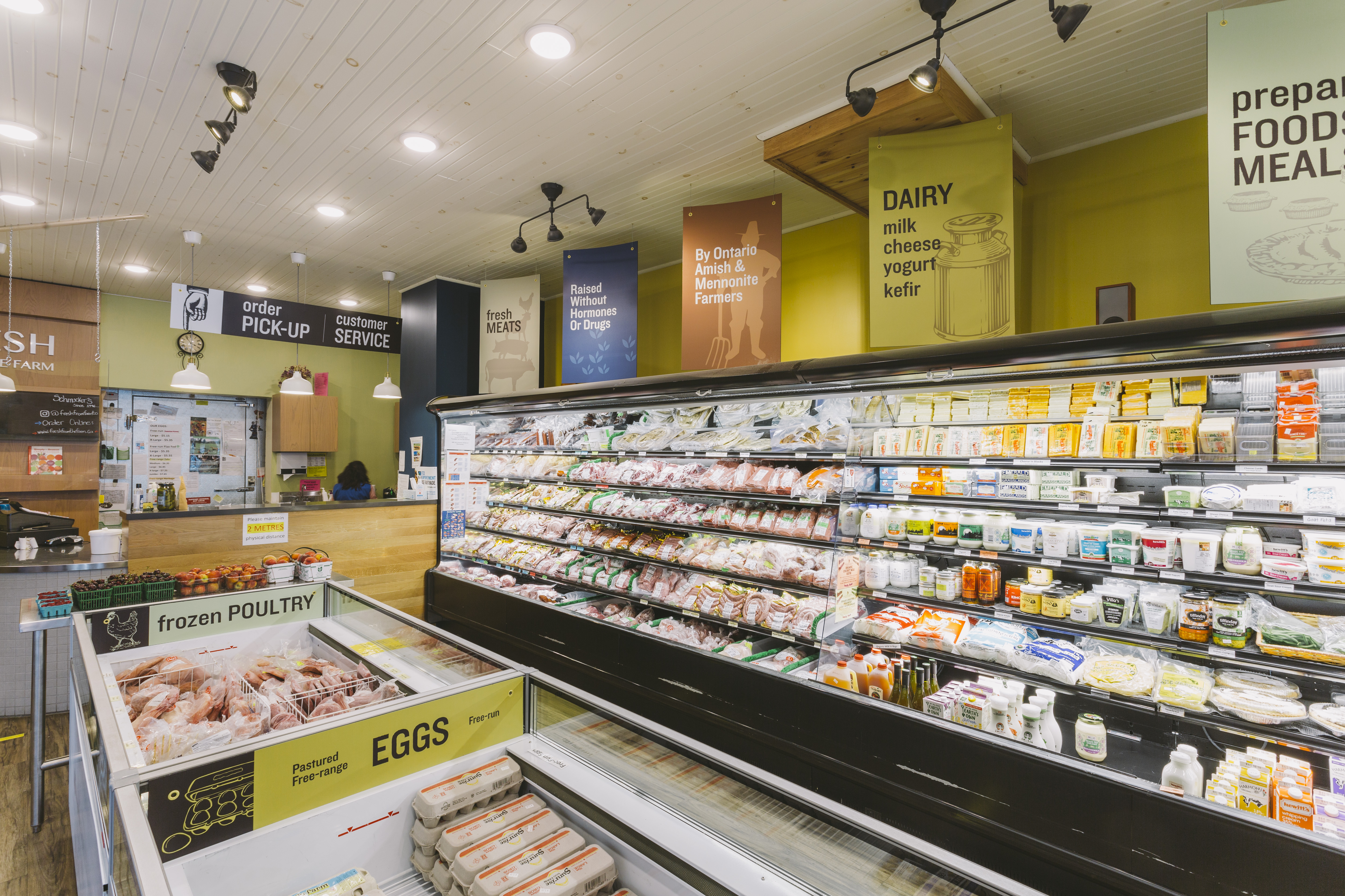 store interior, reach in fridges