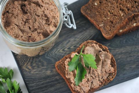 chicken pate spread out on bread